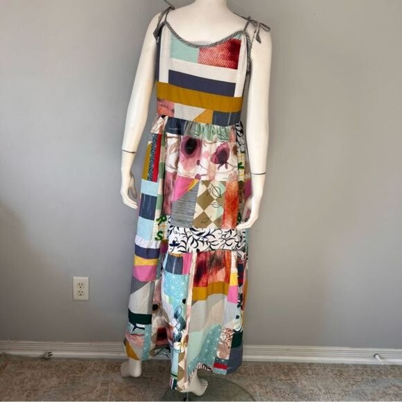 Handmade Multicolor Patchwork Tiered Sundress with Shoulder Straps Size Medium - Picture 4 of 13